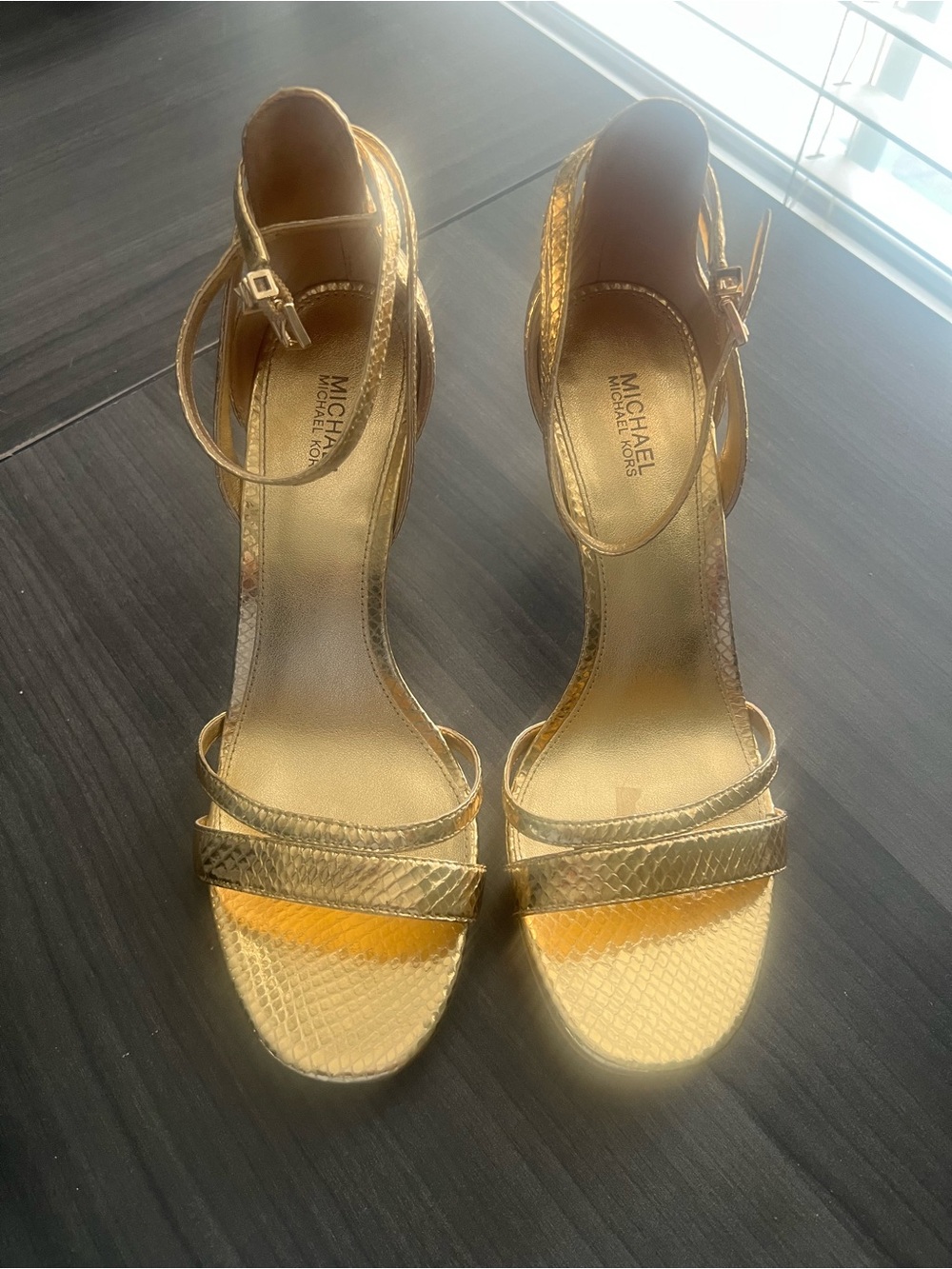 Michael Kors Gold Metallic Strappy Ankle-Heel Sandals